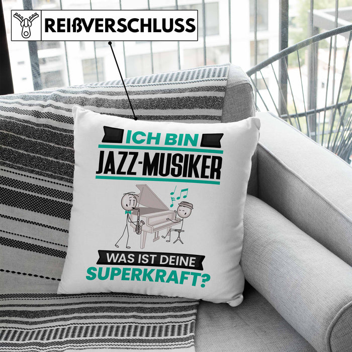 Jazz-Musiker Kissen mit Füllung 40x40 Geschenk für Jazz-Musiker Geburtstag Lustiger Spruch Was Ist Deine Superkraft (Grau) Blau Trendation