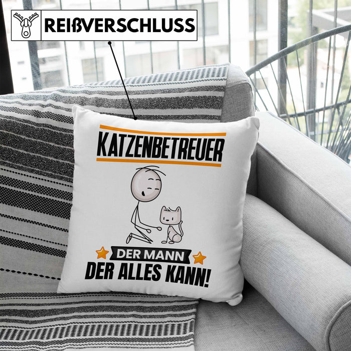 Katzenbetreuer Kissen mit Füllung 40x40 Geschenk für Katzenbetreuer Der Mann Der Alles Kann Geschenkidee zum Geburtstag (Grau) Blau Trendation
