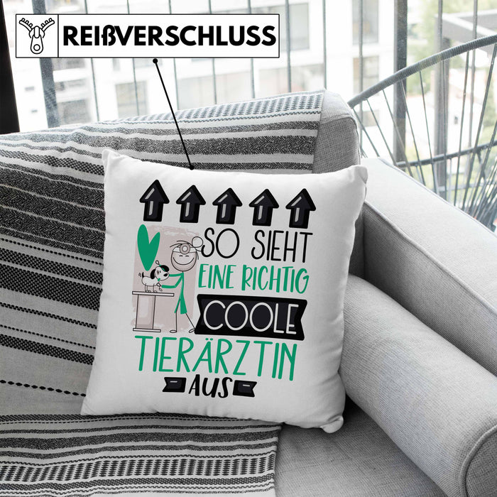Tierärztin Geschenk Kissen mit Füllung 40x40 Lustig Geschenkidee für Tierärztin Geburtstag So Sieht Eine Richtig Coole Tierärztin Aus Frauen Spruch (Grau) Blau Trendation