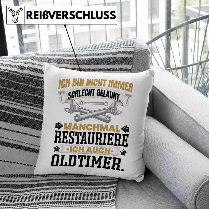 Oldtimer Restaurierer Geschenk Kissen mit Füllung 40x40 Ich Bin Nicht immer Schlecht Gelaunt Oltimer KFZ Werkstatt (Grau) Rosa Trendation
