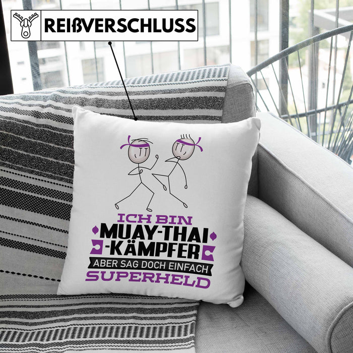 Muay-Thai-Kämpfer Geschenk Kissen mit Füllung 40x40 Ich Bin Muay-Thai-Kämpfer Aber Sag Doch Einfach Superheld Lustige Geschenkdiee für Muay-Thai-Kämpfer (Grau) Grün Trendation