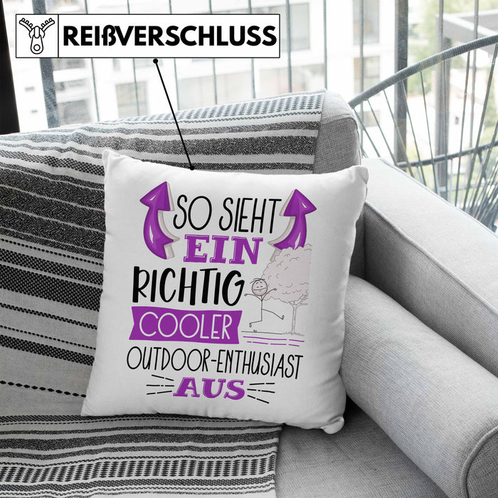 So Sieht Ein Richtig Cooler Outdoor-Enthusiast Aus Geschenk Kissen mit Füllung 40x40 Lustiger Spruch Geschenkidee (Grau) Blau Trendation