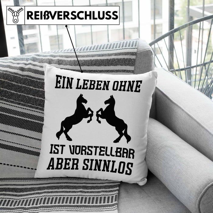 Pferde Kissen mit Füllung 40x40 Lustig Reiterin Geschenk Pferde Geschenke Mädchen Pferdeliebhaber Lustig (Grau) Grau Trendation