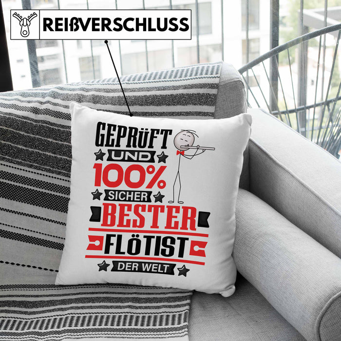 Flötist Geschenk Lustiger Spruch für Flötist Geschenkidee Bester Flötist Der WeltKissen mit Füllung 40x40 (Grau) Grau Trendation