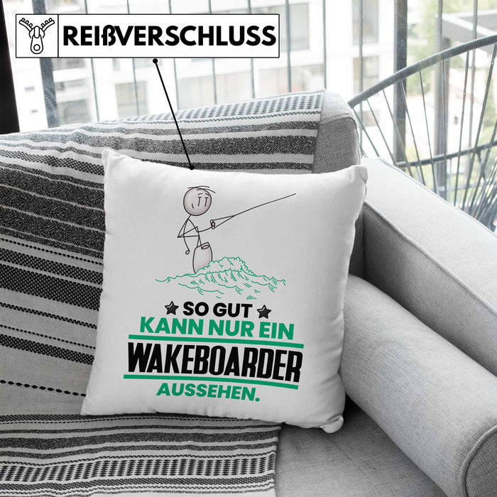Wakeboarder Geschenk Kissen mit Füllung 40x40 So Gut Kann Nur Ein Wakeboarder Aussehen Geschenkidee (Grau) Blau Trendation