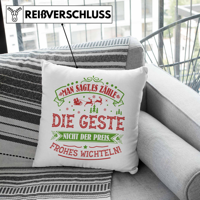 Wichtelgeschenk für 20 Euro Kissen mit Füllung 40x40 Wichteln für Frauen Kollegen Wichtel-Kissen mit Füllung 40x40 Man Sagt Es Zähle Die Geste Schrottwichteln (Grau) Rosa Trendation