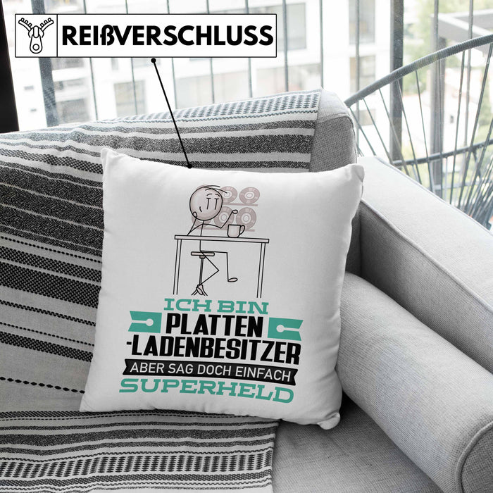 Plattenladenbesitzer Geschenk Kissen mit Füllung 40x40 Ich Bin Plattenladenbesitzer Aber Sag Doch Einfach Superheld Lustige Geschenkdiee für Plattenladenbesitzer (Grau) Grau Trendation