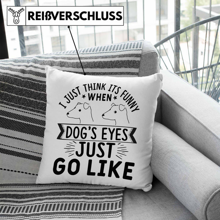 Lustige Hunde Meme Kissen mit Füllung 40x40 Geschenk Spruch Hundeliebhaber Hundebesitzer Geschenkidee When Dogs Eyes Goes Like (Grau) Blau Trendation