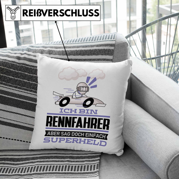 Rennfahrer Geschenk Kissen mit Füllung 40x40 Ich Bin Rennfahrer Aber Sag Doch Einfach Superheld Lustige Geschenkdiee für Rennfahrer (Grau) Grau Trendation