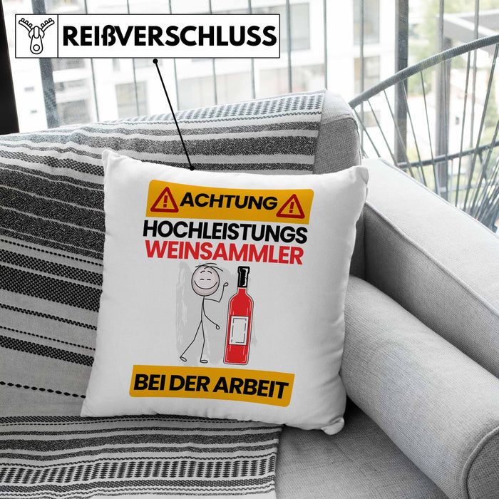 Weinsammler Kissen mit Füllung 40x40 Geschenk Lustiger Spruch Geschenkidee für Weinsammler Achtung Hochleistungs Weinsammler Bei Der Arbeit (Grau) Grau Trendation