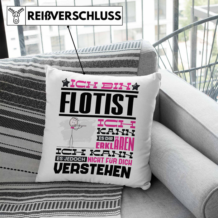 Flötist Geschenk Kissen mit Füllung 40x40 Geschenkidee für Flötist Geburtstag Lustig Ich Bin Flötist Ich Kann Es Dir Erklären Aber Nicht Für Dich Verstehen (Grau) Blau Trendation