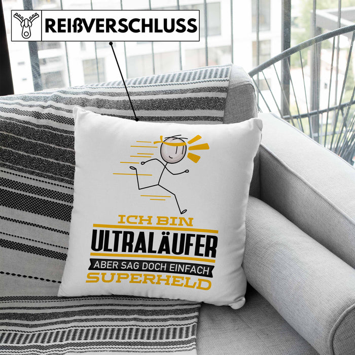Ultraläufer Geschenk Kissen mit Füllung 40x40 Ich Bin Ultraläufer Aber Sag Doch Einfach Superheld Lustige Geschenkdiee für Ultraläufer (Grau) Blau Trendation
