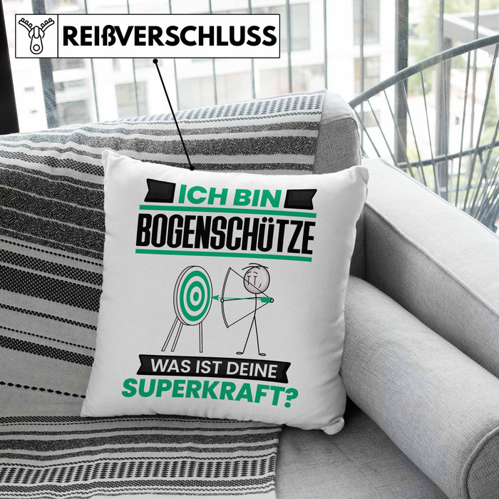 Bogenschütze Kissen mit Füllung 40x40 Geschenk für Bogenschütze Geburtstag Lustiger Spruch Was Ist Deine Superkraft (Grau) Grün Trendation