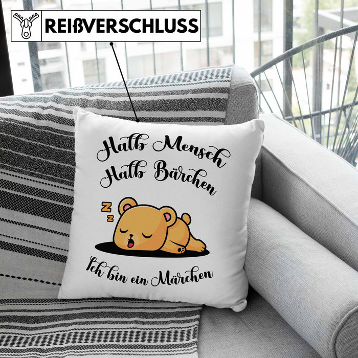 Süße Bärchen Kissen mit Füllung 40x40 Geschenk Tierwohlhaber Halb Mensch Halb Bärchen (Grau) Grün Trendation