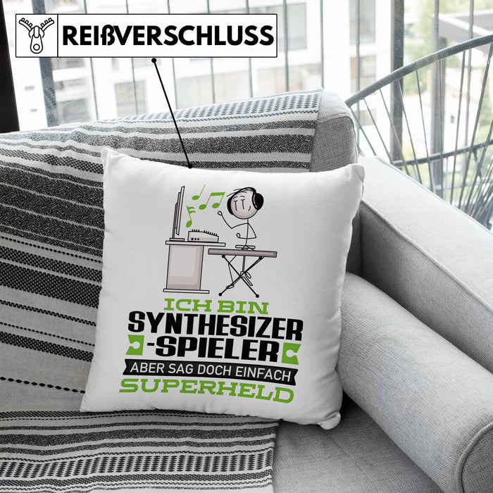 Synthesizer-Spieler Geschenk Kissen mit Füllung 40x40 Ich Bin Synthesizer-Spieler Aber Sag Doch Einfach Superheld Lustige Geschenkdiee für Synthesizer-Spieler (Grau) Blau Trendation