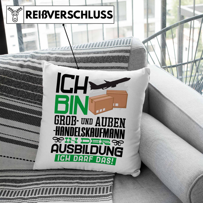 Groß- und Außenhandelskaufmann Ausbildung Kissen mit Füllung 40x40 Geschenk Ich Bin Groß- und Außenhandelskaufmann In Der Ausbildung Ich Darf Das Geschenkidee Spruch (Grau) Blau Trendation