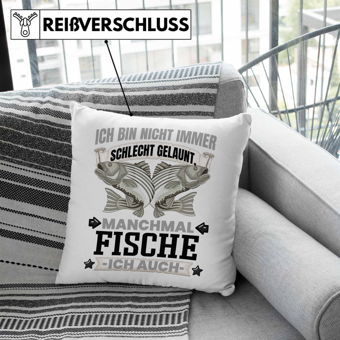 Fischen Angler Geschenk Kissen mit Füllung 40x40 Ich Bin Nicht immer Schlecht Gelaunt Angler Fischer (Grau) Blau Trendation
