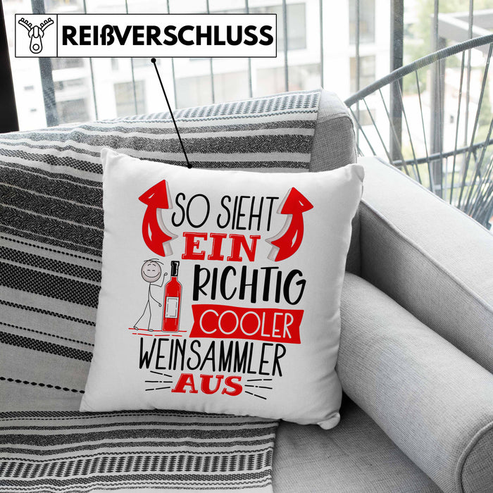 So Sieht Ein Richtig Cooler Weinsammler Aus Geschenk Kissen mit Füllung 40x40 Lustiger Spruch Geschenkidee (Grau) Grau Trendation