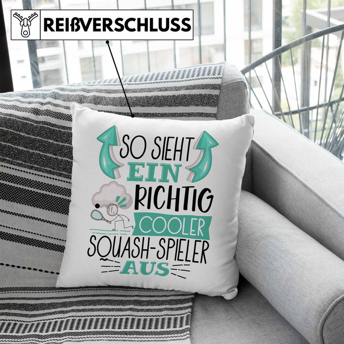 So Sieht Ein Richtig Cooler Squash-Spieler Aus Geschenk Kissen mit Füllung 40x40 Lustiger Spruch Geschenkidee (Grau) Blau Trendation