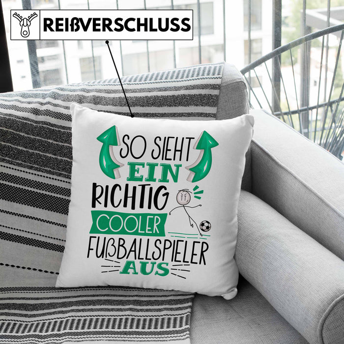 Fußballspieler Kissen mit Füllung 40x40 Geschenk So Sieht Ein Richtig Cooler Fußballspieler Aus Geschenkidee Spruch Lustig (Grau) Rosa Trendation
