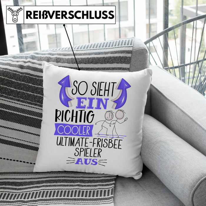 So Sieht Ein Richtig Cooler Ultimate-Frisbee-Spieler Aus Geschenk Kissen mit Füllung 40x40 Lustiger Spruch Geschenkidee (Grau) Rosa Trendation