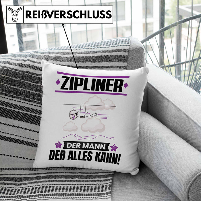 Zipliner Kissen mit Füllung 40x40 Geschenk für Zipliner Der Mann Der Alles Kann Geschenkidee zum Geburtstag (Grau) Blau Trendation