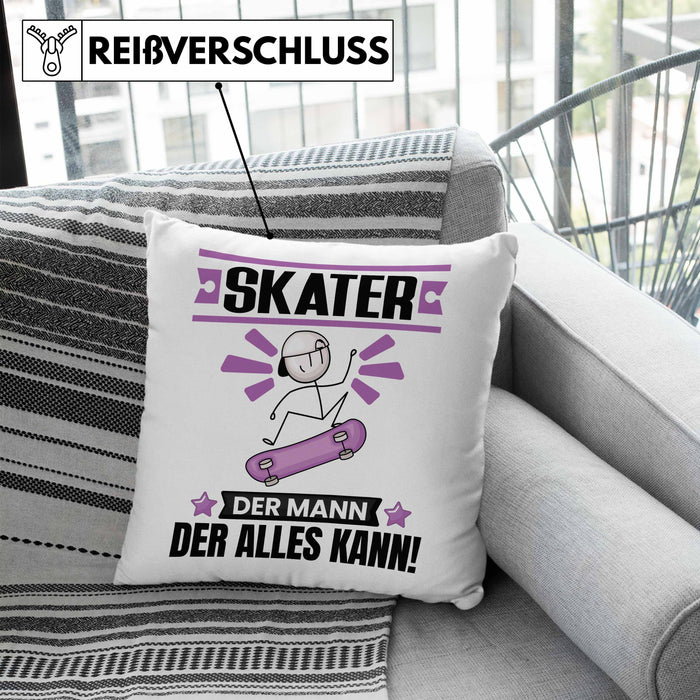 Skater Kissen mit Füllung 40x40 Geschenk für Skater Der Mann Der Alles Kann Geschenkidee zum Geburtstag (Grau) Blau Trendation