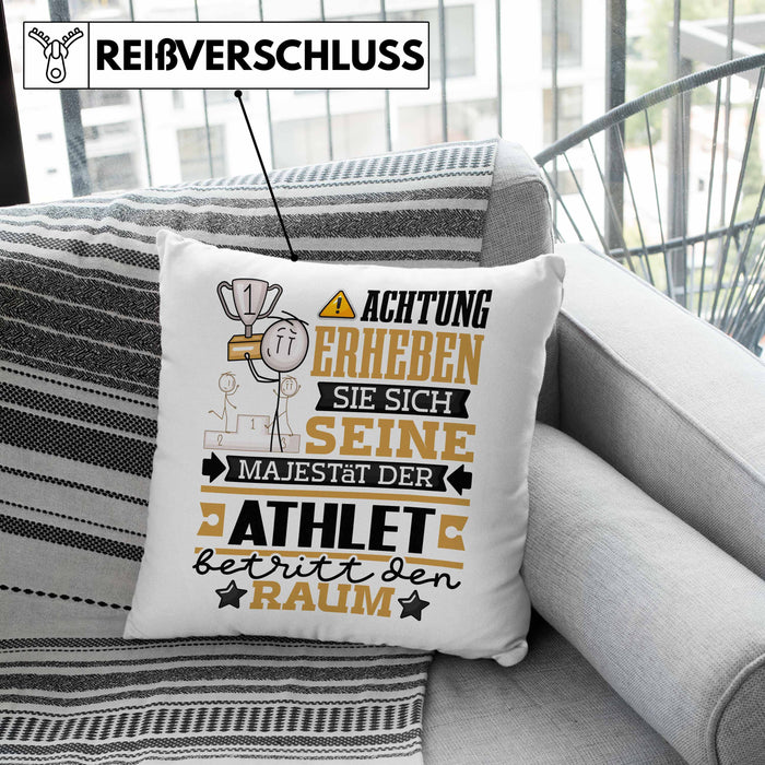 Athlet Geschenk Kissen mit Füllung 40x40 Lustiger Spruch Erheben Sie Sich Der Athlet Betritt den Raum (Grau) Grün Trendation