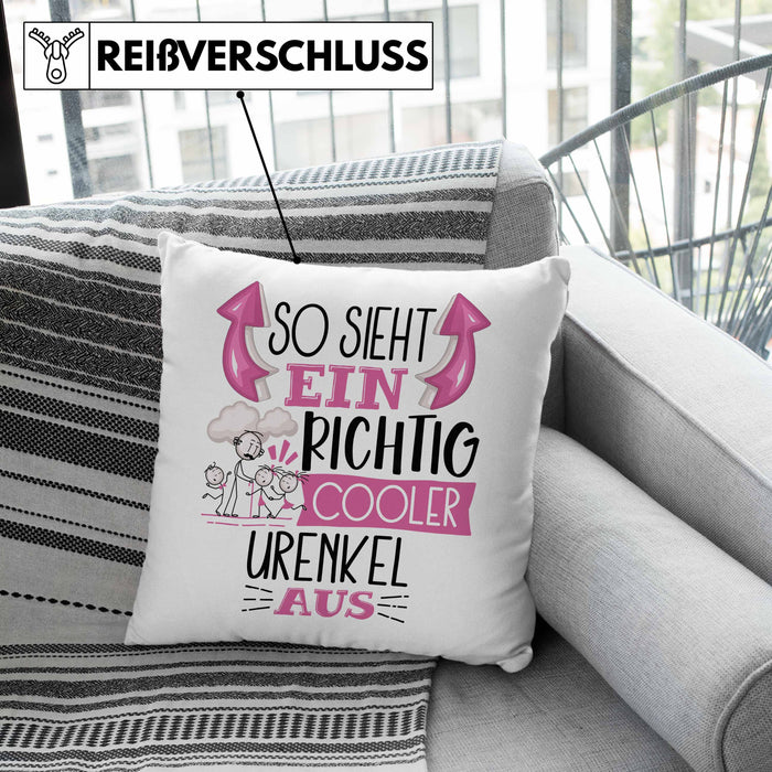 Urenkel Kissen mit Füllung 40x40 Geschenk So Sieht Ein RIchtig Cooler Urenkel Aus Geschenkidee Lustiger Spruch Geburtstag (Grau) Grau Trendation
