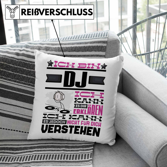 DJ Geschenk Kissen mit Füllung 40x40 Geschenkidee für DJ Geburtstag Lustiger Spruch Ich Bin DJ Ich Kann Es Dir Erklären Aber Nicht Für Dich Verstehen (Grau) Blau Trendation