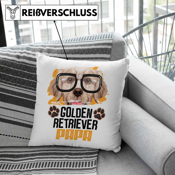 Golden Retriever Papa Besitzer Kissen mit Füllung 40x40 Geschenk Lustiger Spruch Geschenkidee Golden Retriever Liebhaber (Grau) Grau Trendation