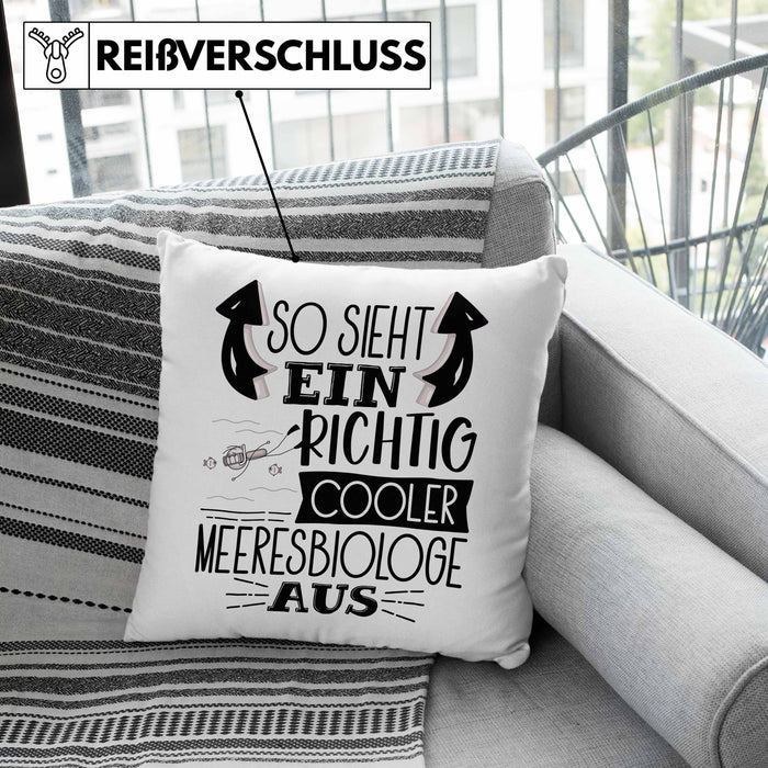 Meeresbiologe Kissen mit Füllung 40x40 So Sieht Ein Richtig Cooler Meeresbiologe Aus Geschenk Lustiger Spruch Geschenkidee (Grau) Grün Trendation