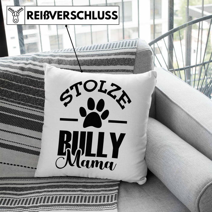 Hunde Kissen mit Füllung 40x40 Geschenk für stolze Bully-Mamas Bully Hunde Geschenkidee (Grau) Blau Trendation