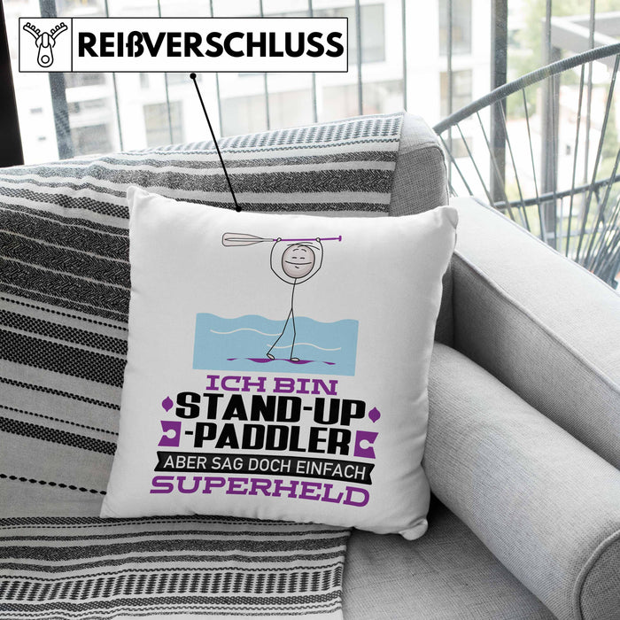 Stand-Up-Paddler Geschenk Kissen mit Füllung 40x40 Ich Bin Stand-Up-Paddler Aber Sag Doch Einfach Superheld Lustige Geschenkdiee für Stand-Up-Paddler (Grau) Grau Trendation