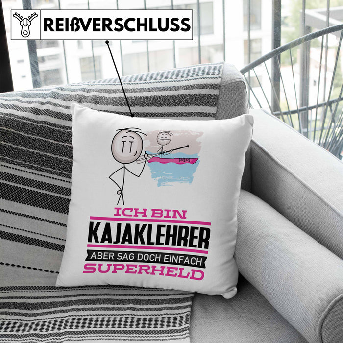 Kajaklehrer Geschenk Kissen mit Füllung 40x40 Ich Bin Kajaklehrer Aber Sag Doch Einfach Superheld Lustige Geschenkdiee für Kajaklehrer (Grau) Blau Trendation