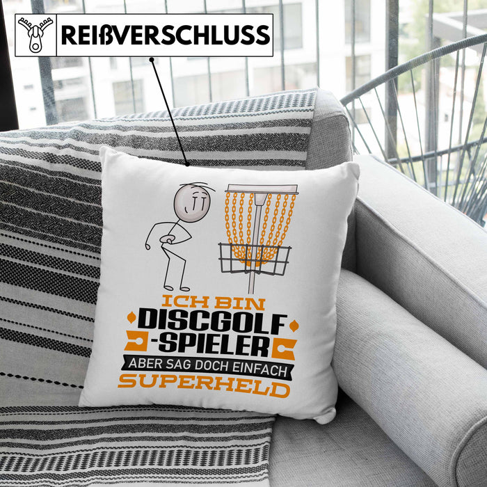 Discgolf-Spieler Geschenk Kissen mit Füllung 40x40 Ich Bin Discgolf-Spieler Aber Sag Doch Einfach Superheld Lustige Geschenkdiee für Discgolf-Spieler (Grau) Rosa Trendation