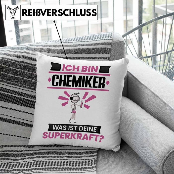 Chemiker Kissen mit Füllung 40x40 Geschenk für Chemiker Geburtstag Lustiger Spruch Was Ist Deine Superkraft (Grau) Blau Trendation