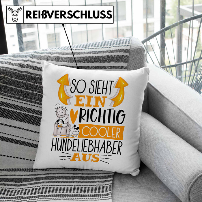 Hundeliebhaber Kissen mit Füllung 40x40 So Sieht Ein Richtig Cooler Hundeliebhaber Aus Geschenk Lustiger Spruch Geschenkidee (Grau) Blau Trendation