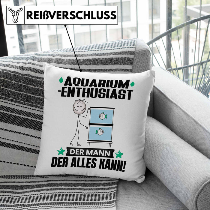 Aquarium-Enthusiast Kissen mit Füllung 40x40 Geschenk für Aquarium-Enthusiast Der Mann Der Alles Kann Geschenkidee zum Geburtstag (Grau) Grün Trendation