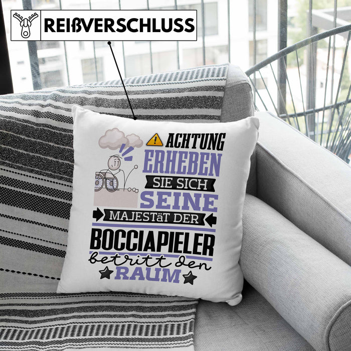 Bocciapieler Geschenk Kissen mit Füllung 40x40 Lustiger Spruch Erheben Sie Sich Der Bocciapieler Betritt den Raum (Grau) Grün Trendation