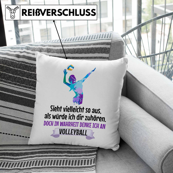 Volleyball Geschenk Kissen mit Füllung 40x40 Coach Herren Mädchen Kaffee Zubehör Volleyball-Spieler Spielerin (Grau) Grau Trendation