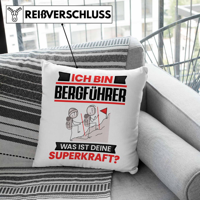 Bergführer Kissen mit Füllung 40x40 Geschenk für Bergführer Geburtstag Lustiger Spruch Was Ist Deine Superkraft (Grau) Rosa Trendation