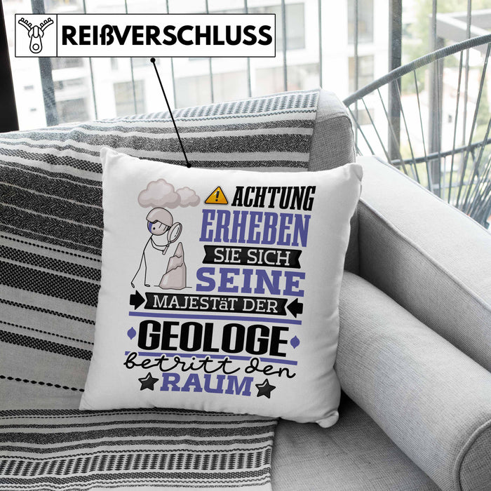 Geologe Geschenk Kissen mit Füllung 40x40 Lustiger Spruch Erheben Sie Sich Der Geologe Betritt den Raum (Grau) Grün Trendation