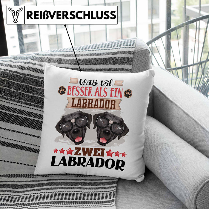 Labrador Besitzer Kissen mit Füllung 40x40 Geschenk Lustiger Spruch Geschenkidee Was Ist Besser Als Ein Labrador (Grau) Blau Trendation