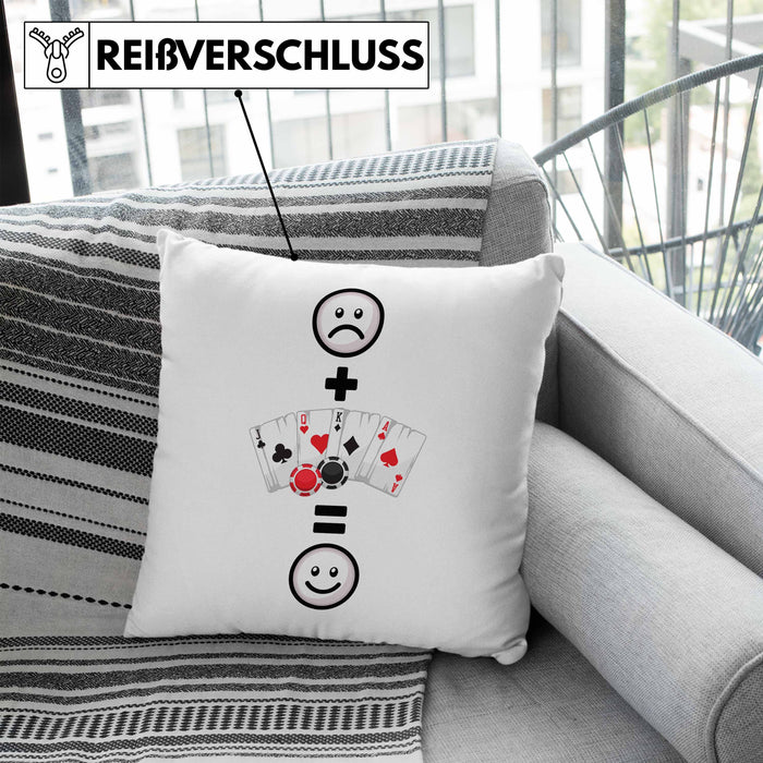 Poker Kissen mit Füllung 40x40 Geschenk für Poker-Spieler Geburtstag Lustige Geschenkidee :( + Poker = :) (Grau) Blau Trendation
