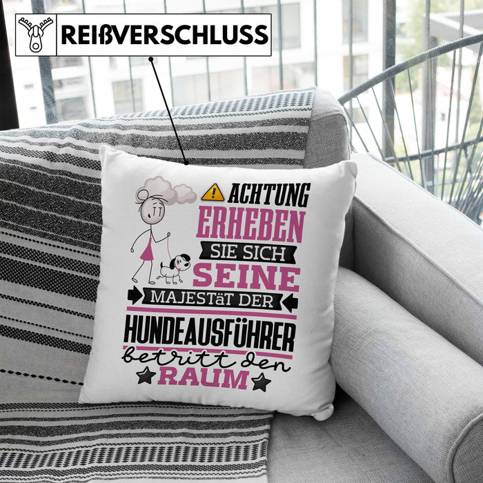 Hundeausführer Geschenk Kissen mit Füllung 40x40 Lustiger Spruch Erheben Sie Sich Der Hundeausführer Betritt den Raum (Grau) Blau Trendation