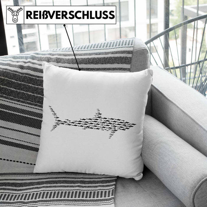 Kissen mit Füllung 40x40 mit Haifisch-Grafik als Geschenkidee Haifisch Haise Geschenk (Grau) Rosa Trendation