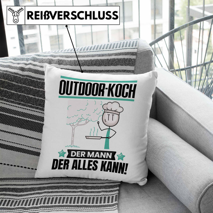Outdoor-Koch Kissen mit Füllung 40x40 Geschenk für Outdoor-Koch Der Mann Der Alles Kann Geschenkidee zum Geburtstag (Grau) Blau Trendation