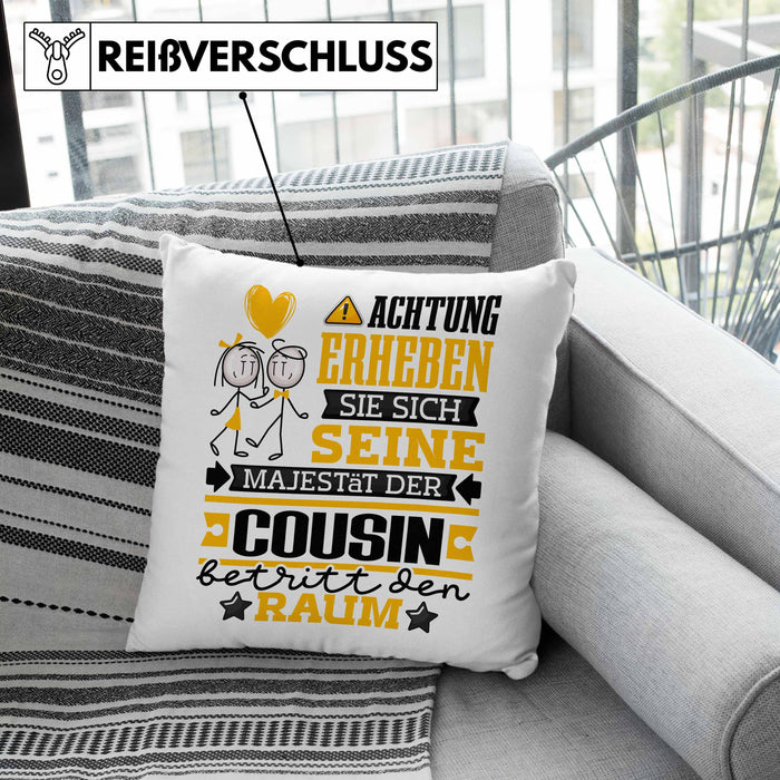 Cousin Geschenk Kissen mit Füllung 40x40 Lustiger Spruch Erheben Sie Sich Der Cousin Betritt den Raum (Grau) Rosa Trendation