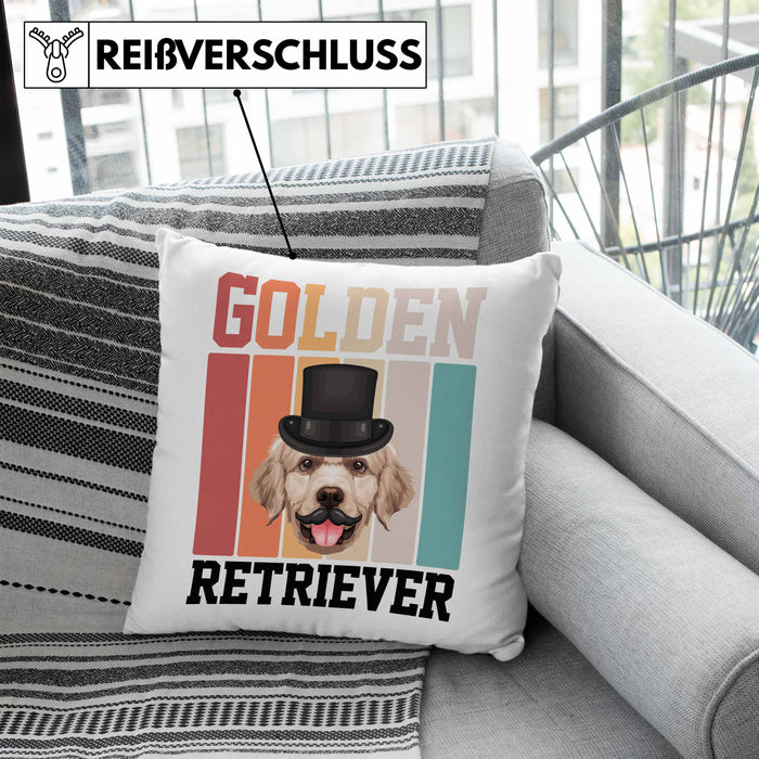 Golden Retriever Besitzer Kissen mit Füllung 40x40 Geschenk Lustiger Spruch Geschenkidee Retro Vinatge Golden Retriever (Grau) Blau Trendation